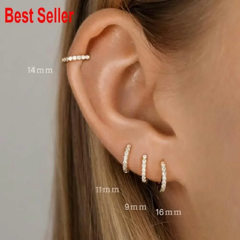 Hypoallergenic Cubic Zirconia Huggie Hoop Earrings Set Lightweight Minimal Chic - Picture 4 of 8